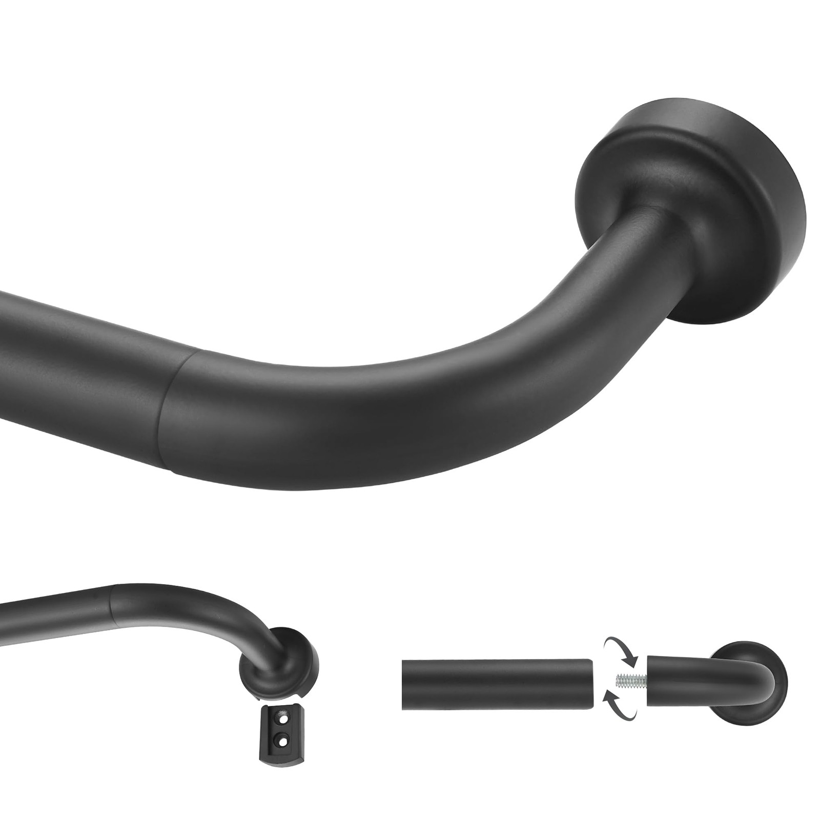 Black Curtain Rod For Windows 28 To 56 Inch Adjustable Wrap Around Splicing