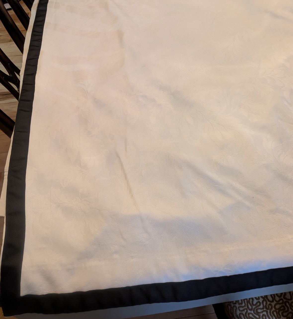 1 pair/2 panels White Jacquard Drapes Black Ribbon Border each panel 109″Wx 81″L