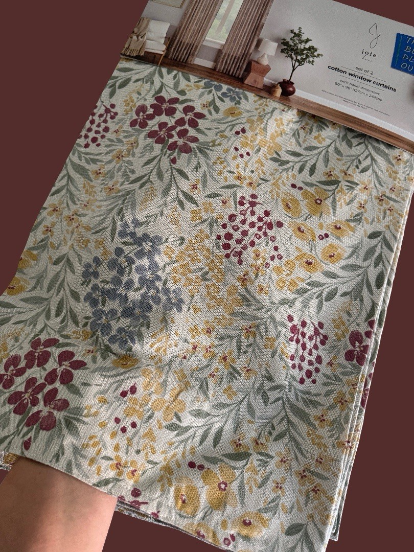Joie Window Curtains 2 Panels 50 x 96″ Cotton Wildflower Cream Drapers Back Tab