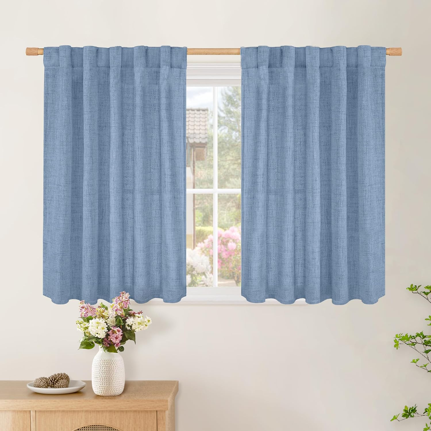 96 Inches Long Linen Semi Sheer Curtains for Living Room 2 Panel Set, Light Filt