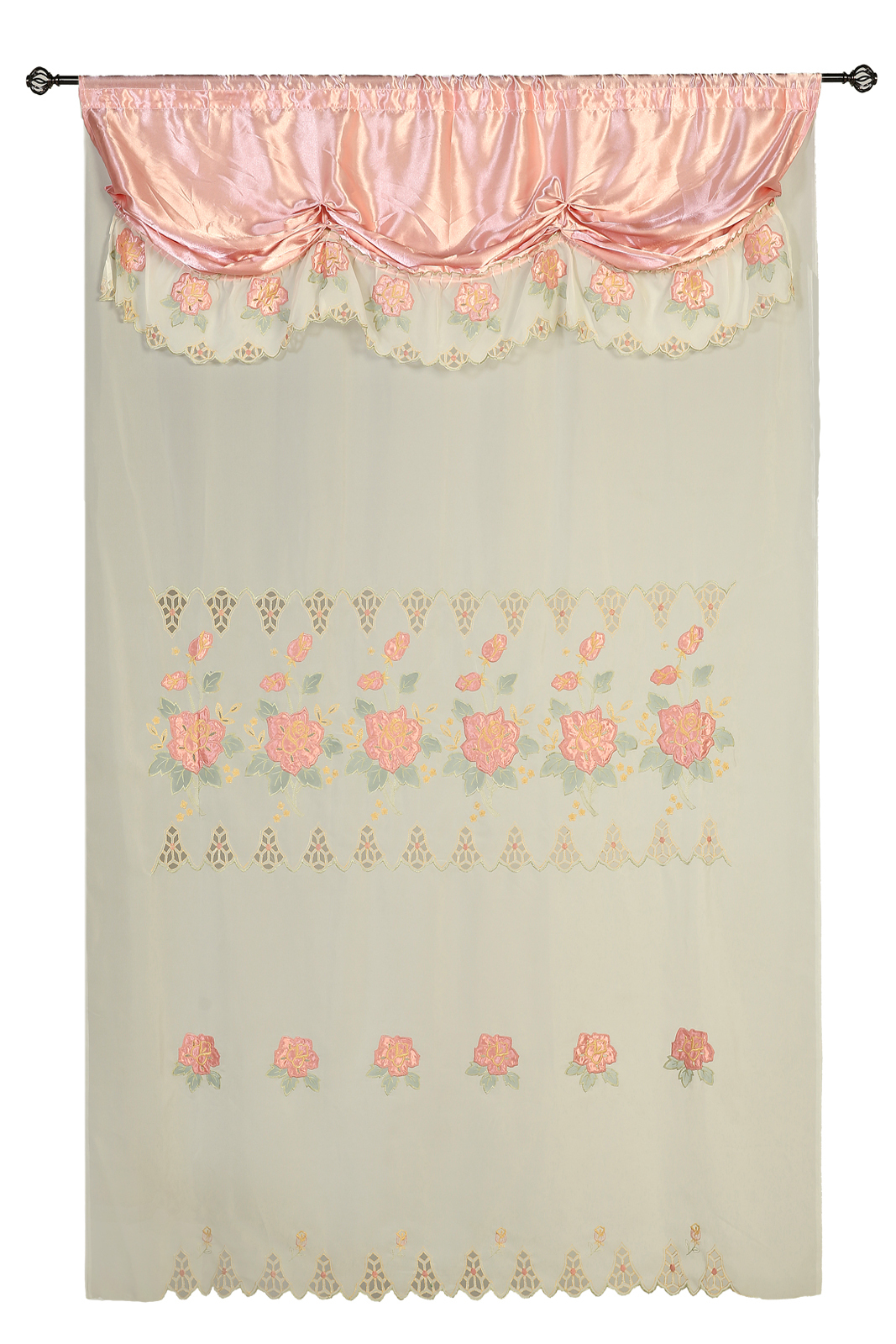 Pink , Burgundy, Peach Embroidery Sheer Valence Window Curtain Drapes 60×90+18″