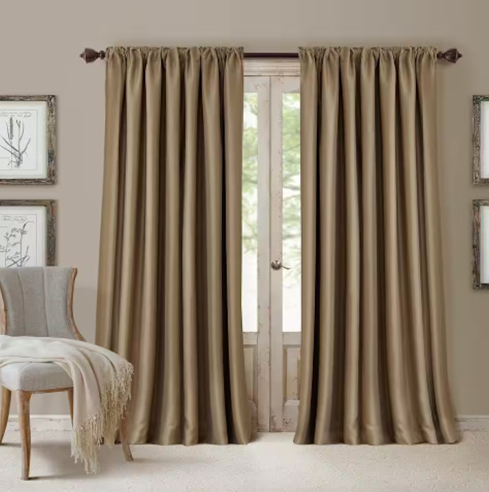 Elrene Curtains 52 x 84 Antique Gold Single Window Panel All Seasons Faux Silk