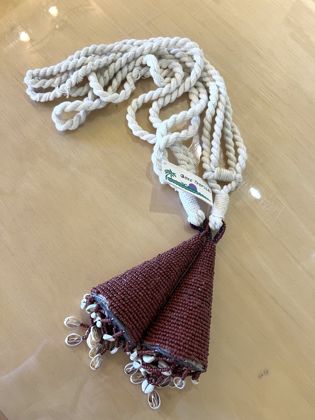 Lot Of 2 Decorative Maroon Beaded Tassels Curtain Tie Back Shell Details Boho