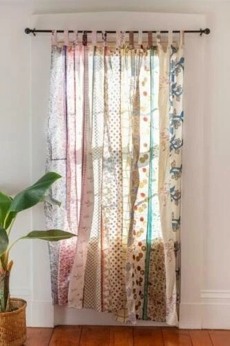 Indian Sari Patchwork Curtain Drape Handmade Window Decor Silk Sari Boho Curtain
