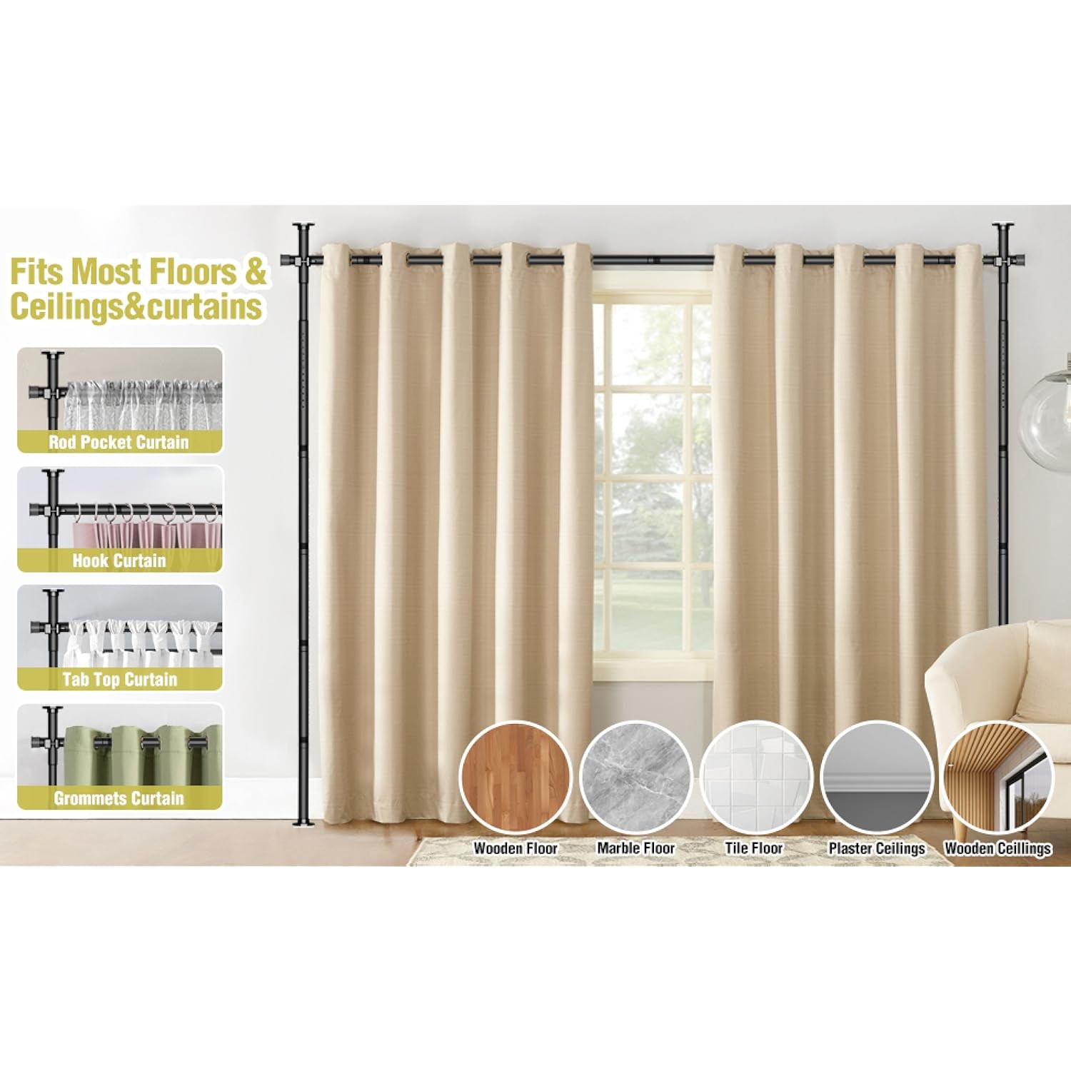 No Drilling Curtain Rod for Room Adjustable Tension Wall Divider Space Partition