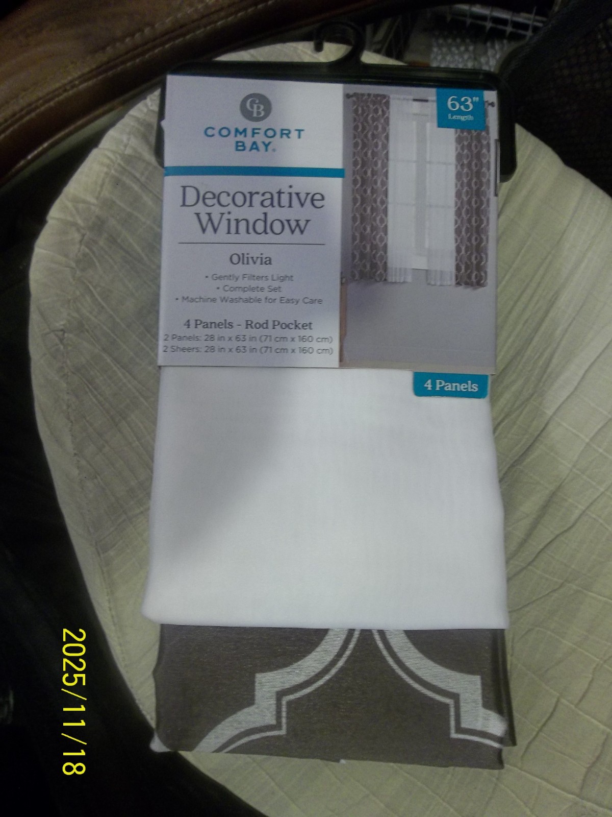 COMFORT BAY~”OLIVIA”~4 PIECE BROWN DECO WINDOW CURTAIN SET~NEW~ROD POCKET~28×63