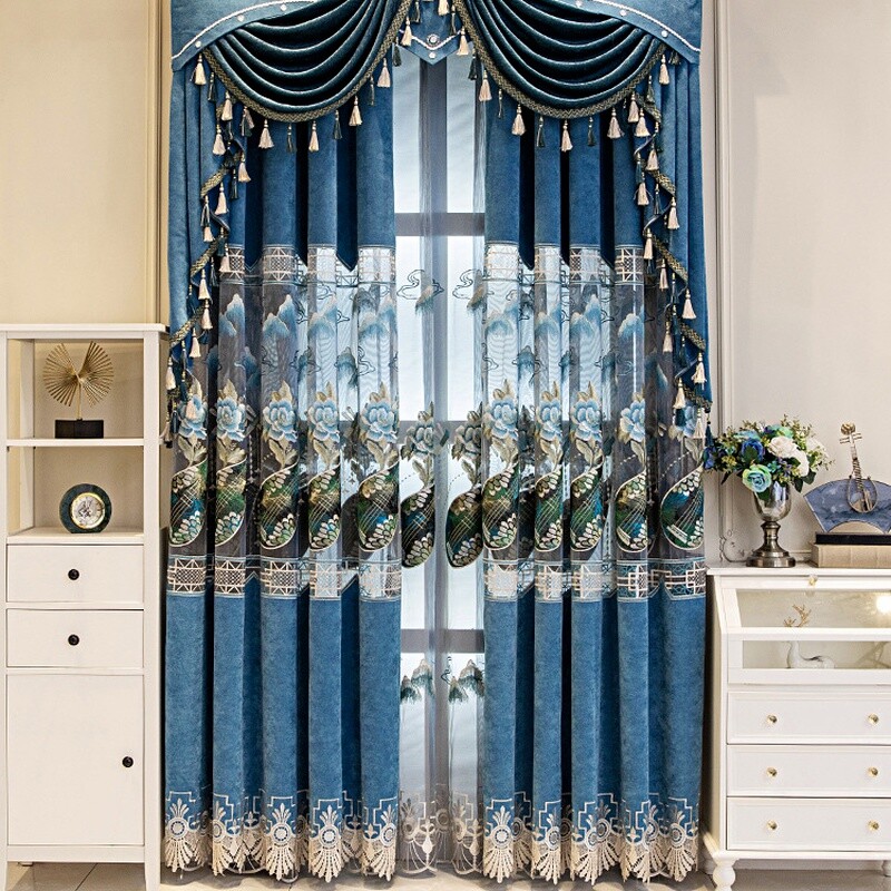 1 Panel Blackout Chenille Curtain Chinese Sealing Embroidery Sheer Tulle Home