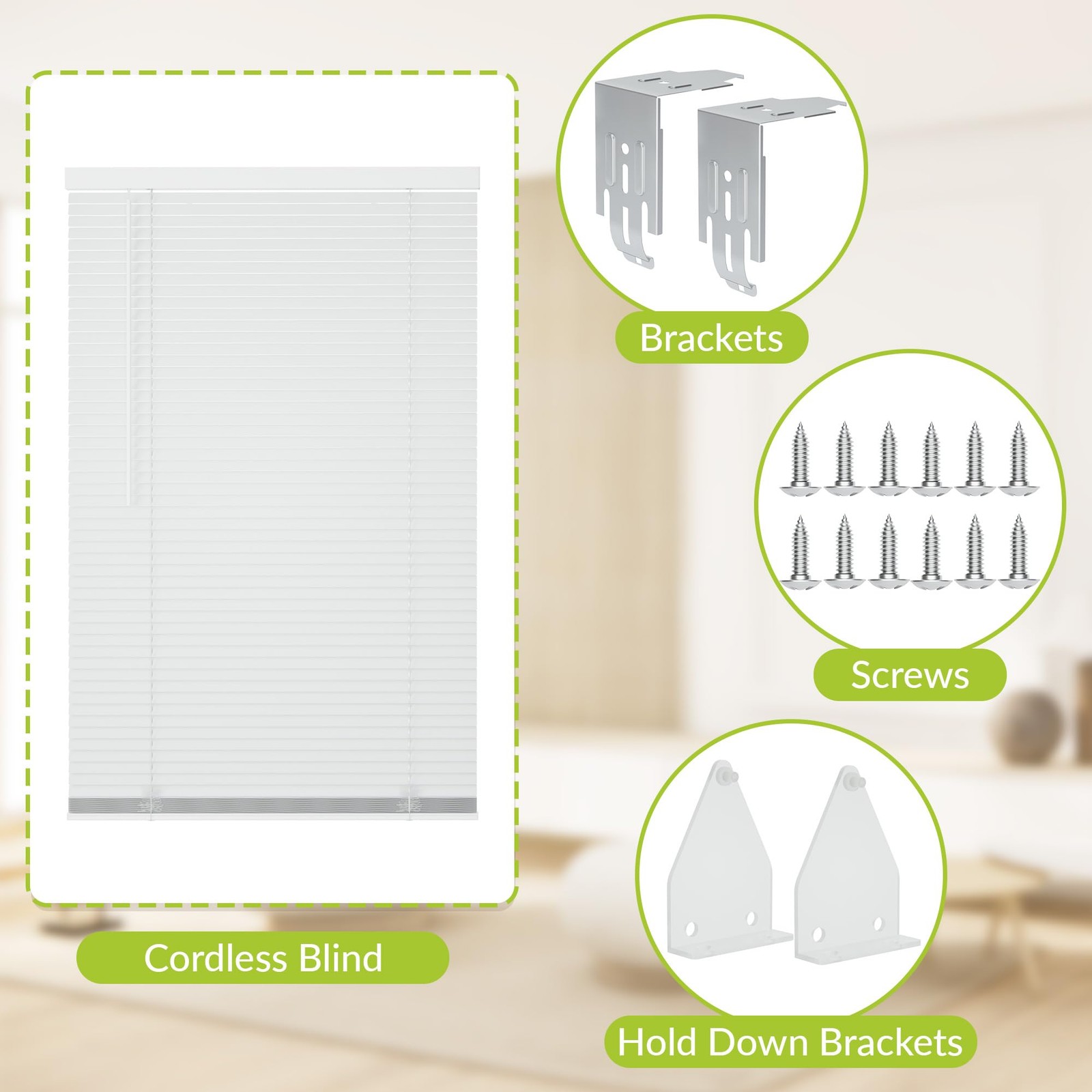 1″ Cordless Room Darkening Window Blinds, 35″ W x 64″ H White