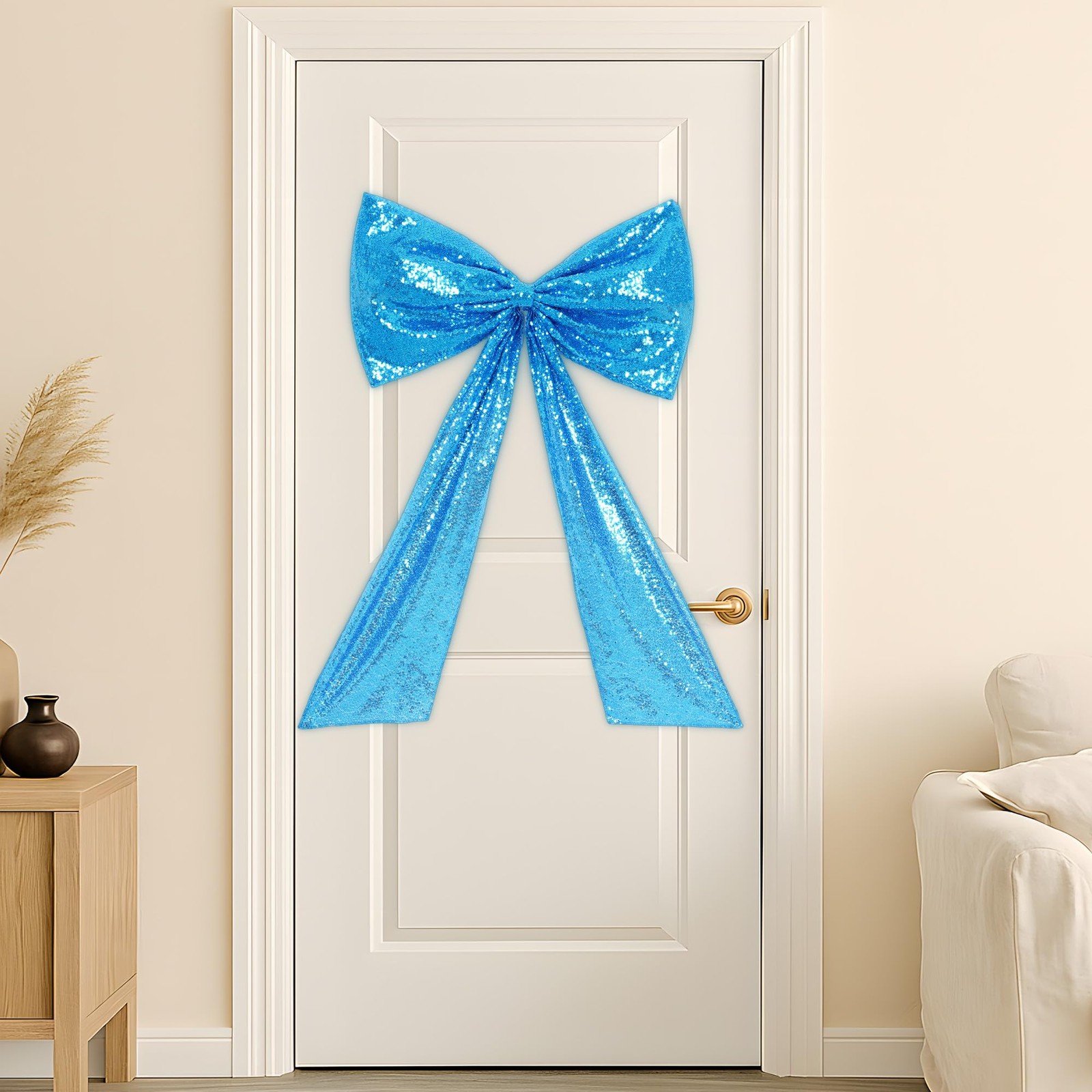 24 x 36 Inch Turquoise Sequin Giant Bow for Mermaid Party, Sparkling Large Te…