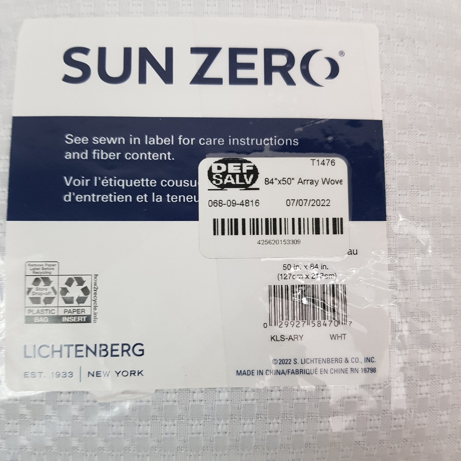 Sun Zero Blackout White Array Woven Dobby Draft Fleece 1 Panel Grommet 84″X 50″