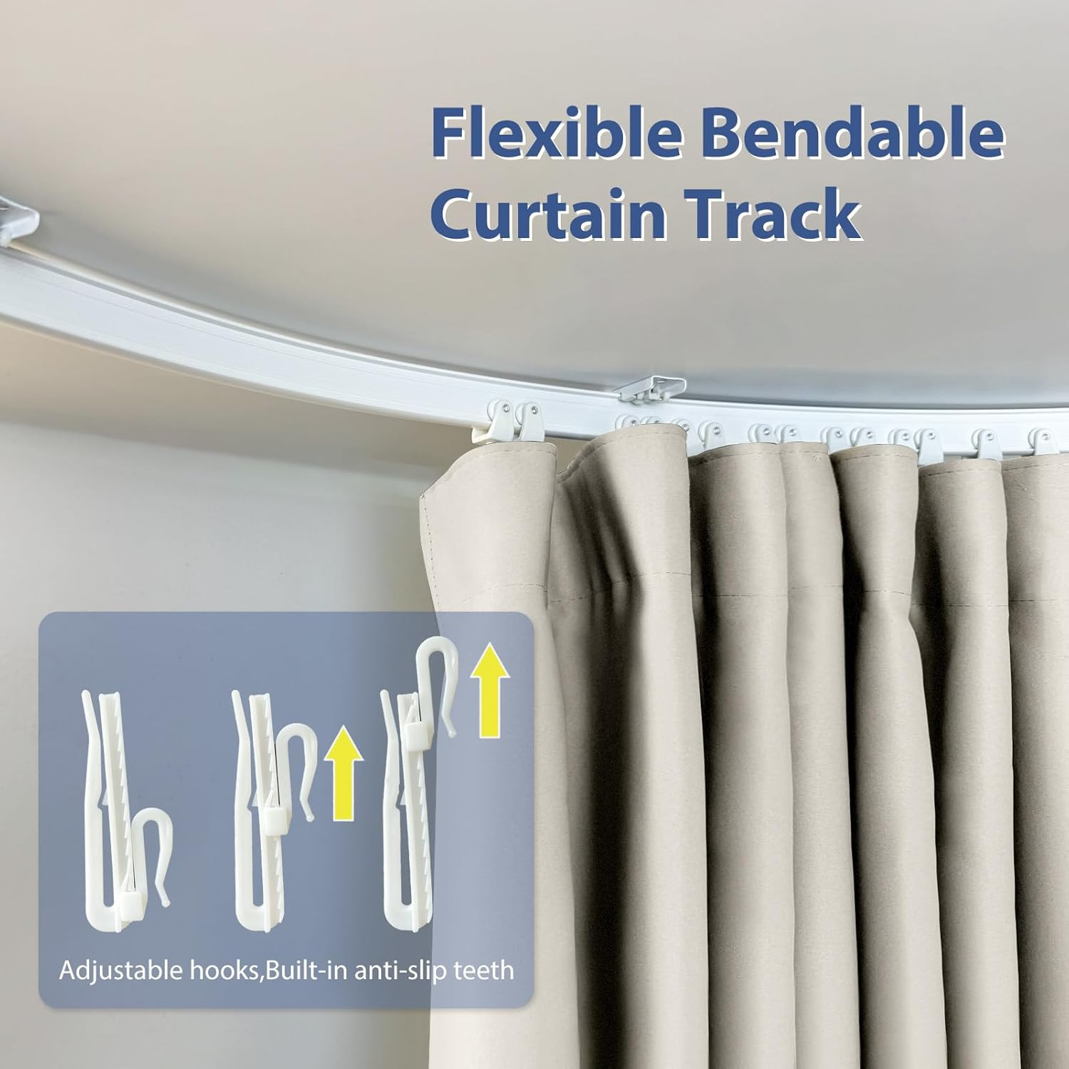 Ceiling-Mounted Room Divider Track Set with Beige Curtain, 8.3ft x 7ft