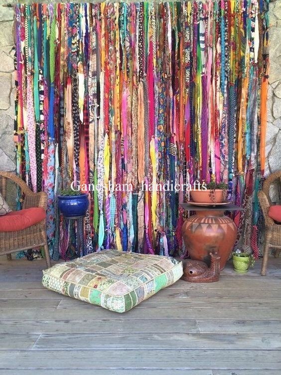 50 Strands, Bohemian gypsy rag Window Bohemian Valance Indian Backdrop curtains