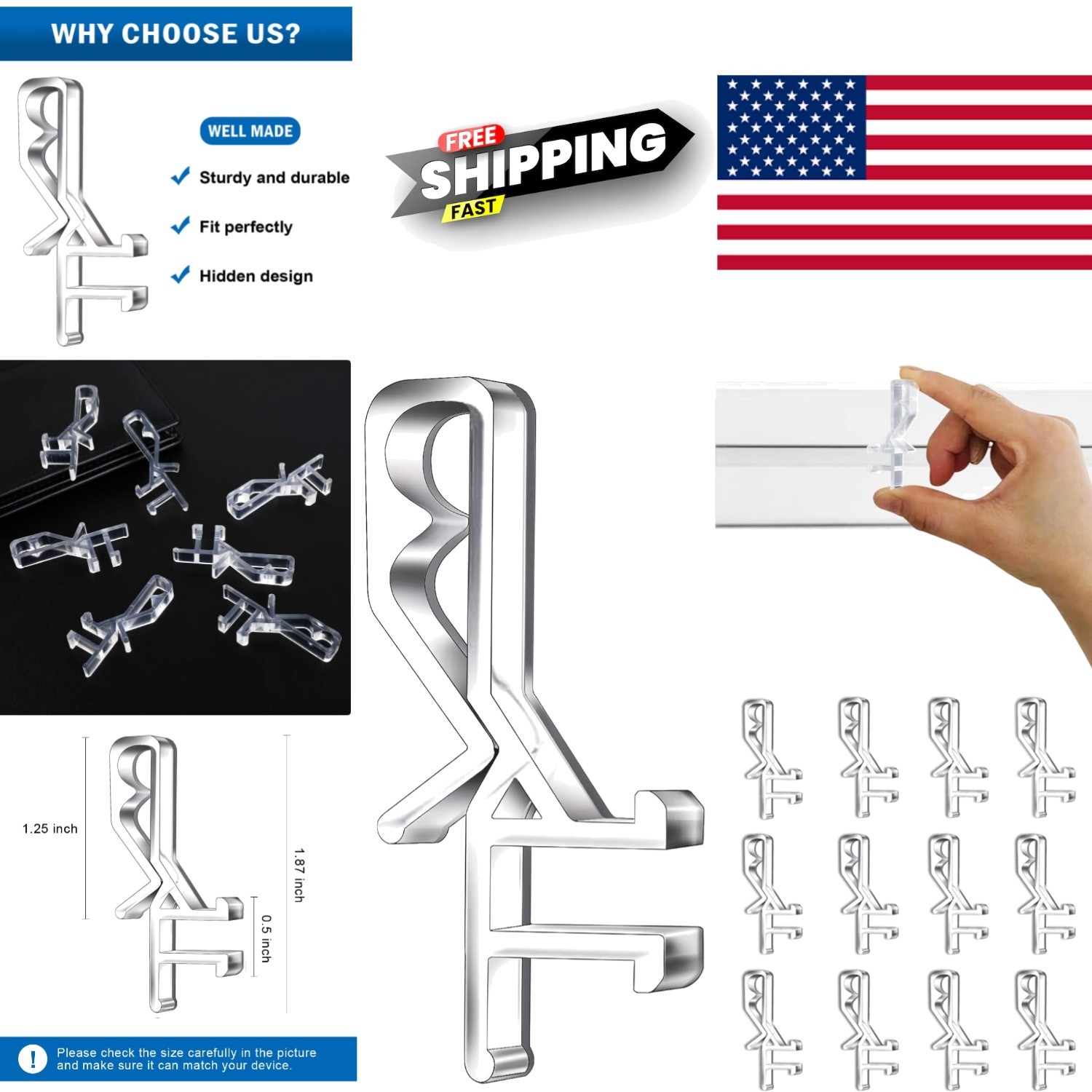 Clear Plastic Valance Clips 1-7/8 Inch 36pcs Eco Friendly Waterproof Design