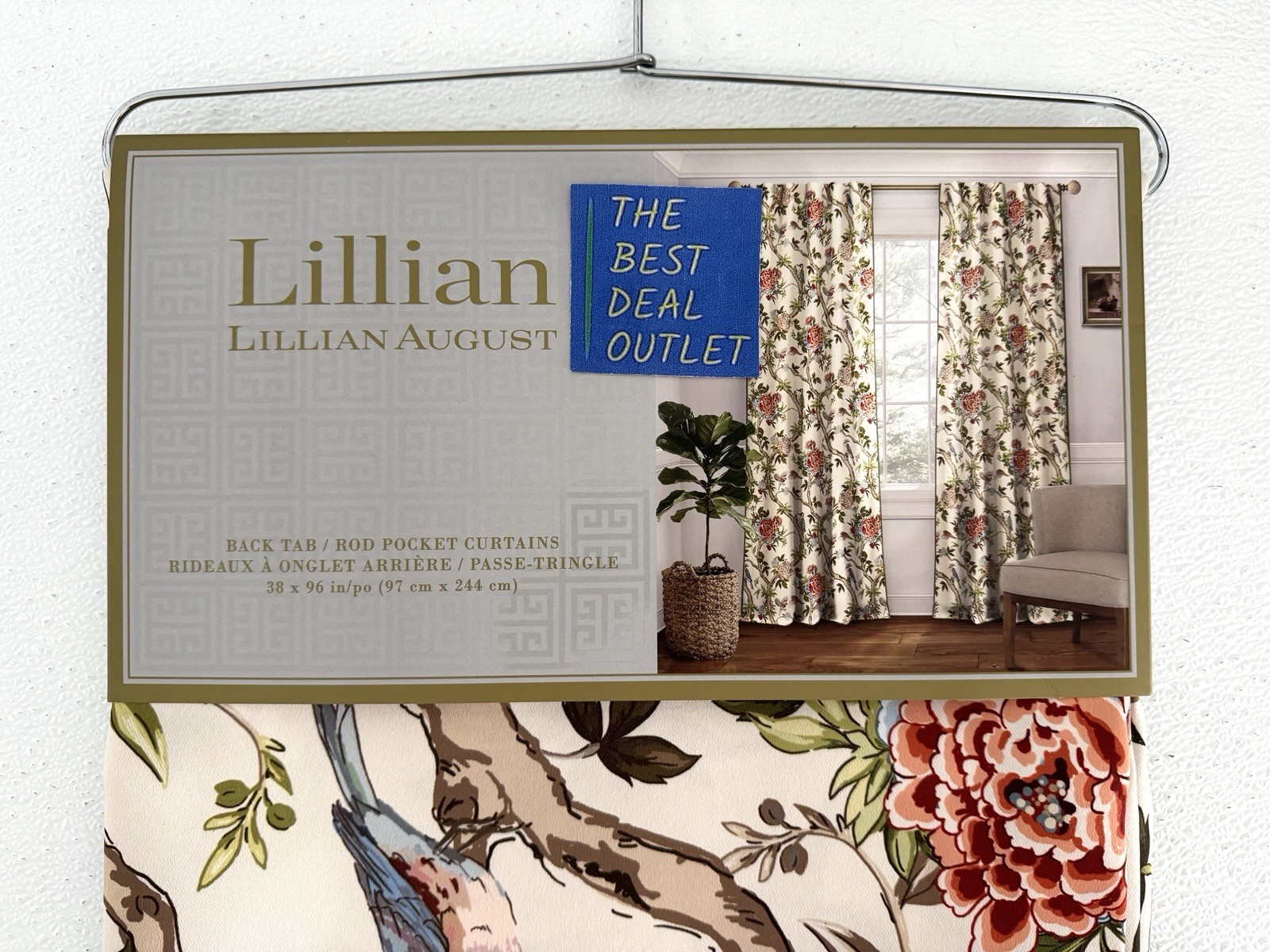 Lillian August Window Curtains 2 Panels 38 x 96″ Cream Birds Drapers Back Tab