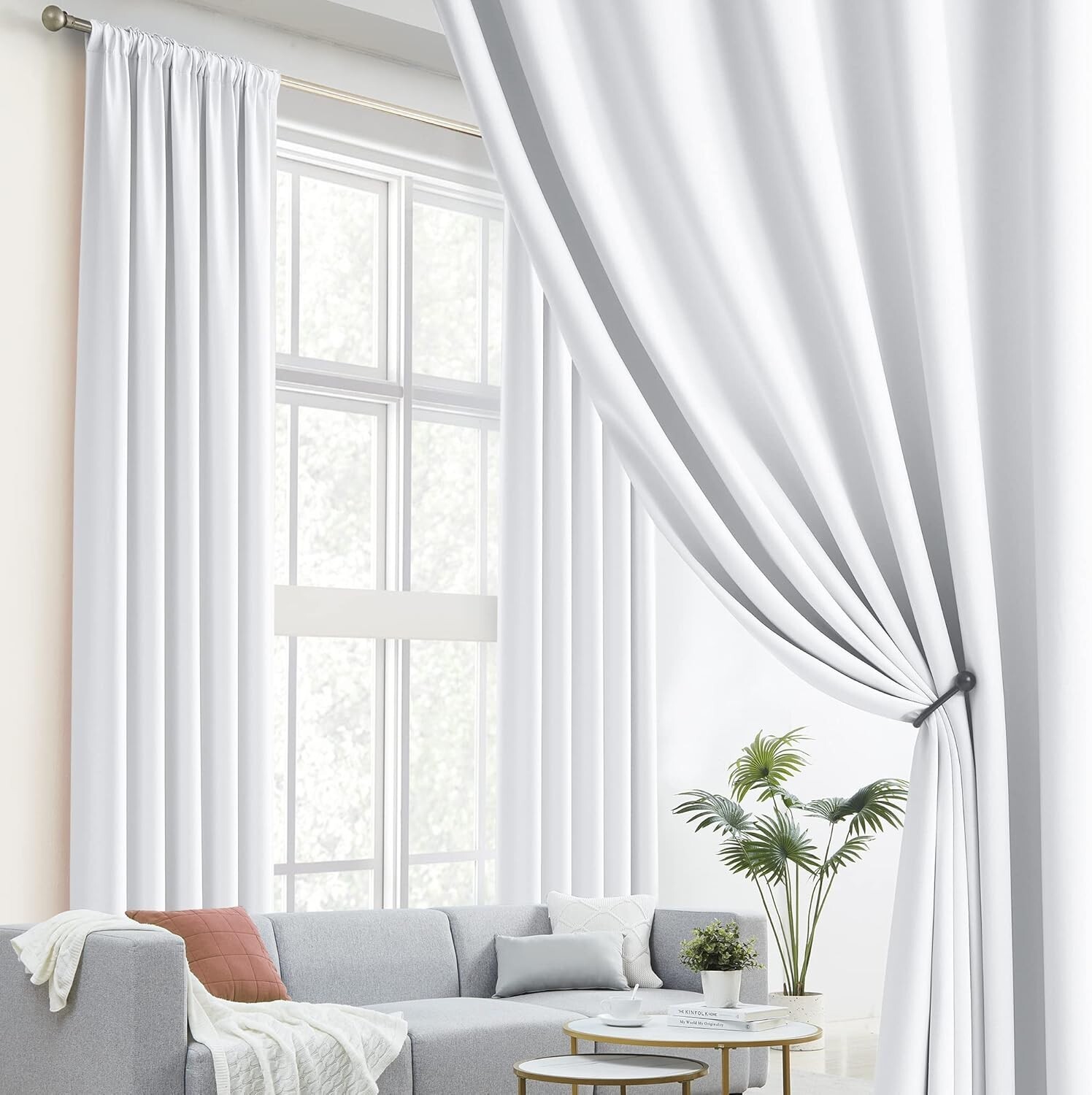 Pure White Patio Window Curtains, 2 Panels 52×102 Long – Half Light Blocking