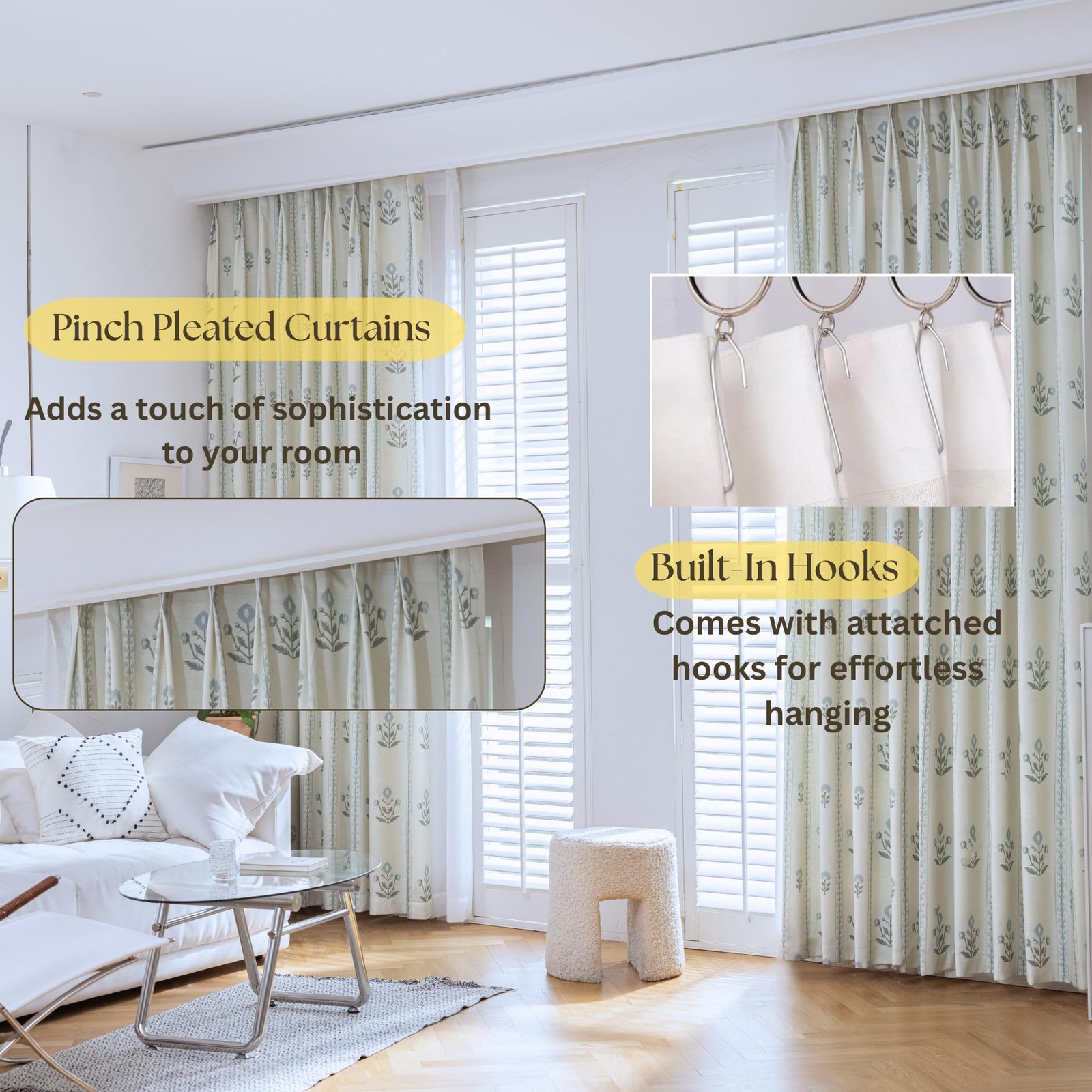 DrapePalette – Linen Blend Pinch Pleated Curtains 96 Inches Long for Living