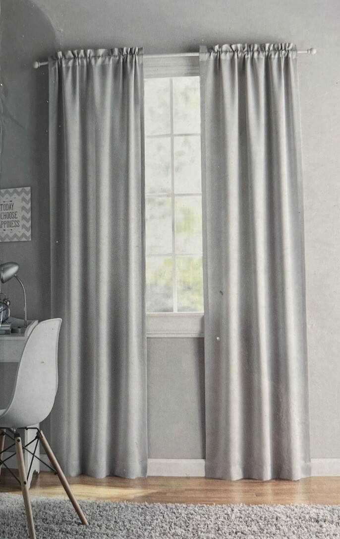 Your Zone Rod Pocket Panels Pair 84″ Room Darkening Window Curtain Grey Silver
