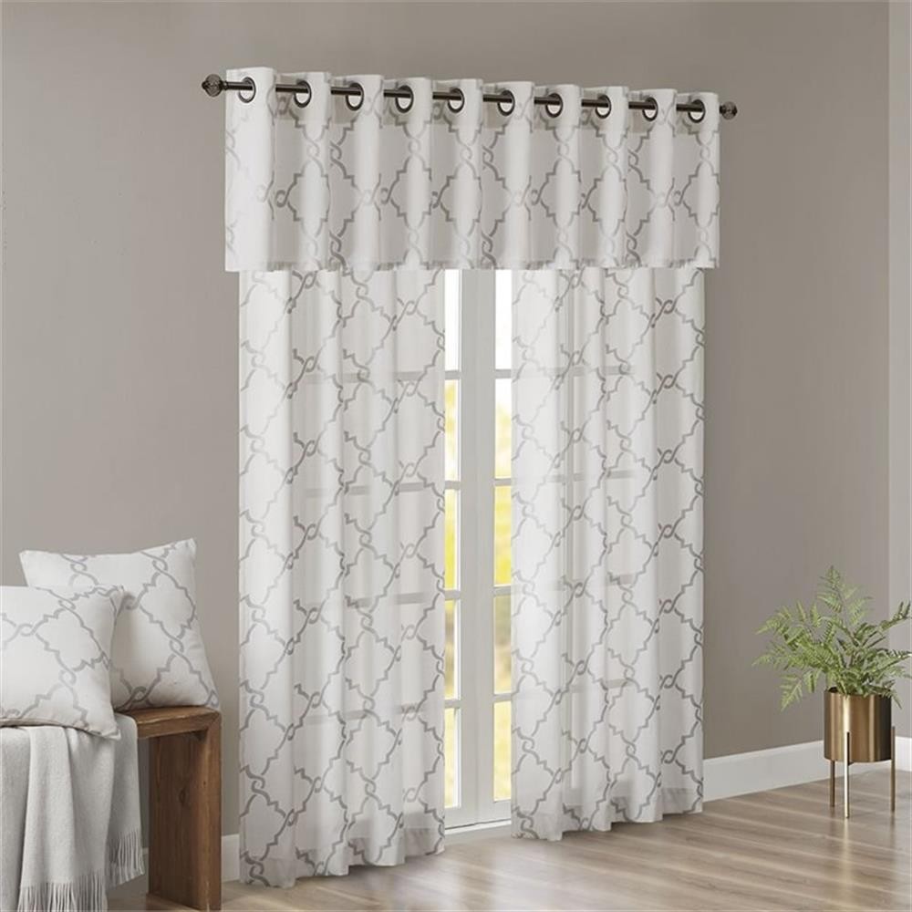 Pemberly Row Polyester Cotton Rayon Fretwork Printed Valance in Ivory