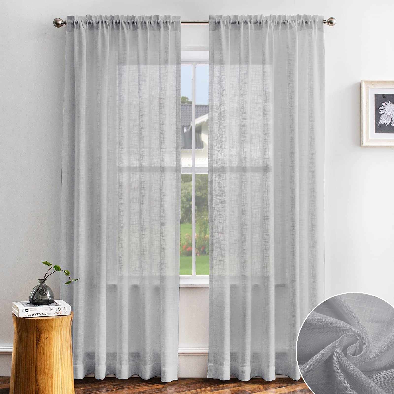 Melodieux Linen Texture Sheer Curtains 84 Inches Long For Living Room Bedroom