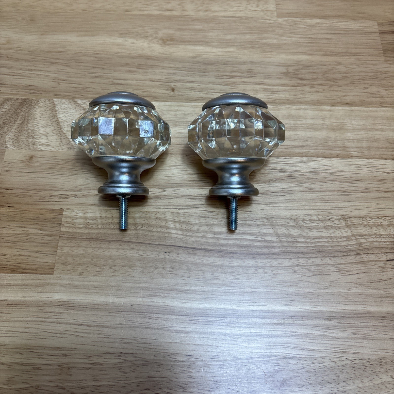 (2) Home Decorators Faceted Acrylic Sphere Satin Nickel Curtain Rod Finial NOB
