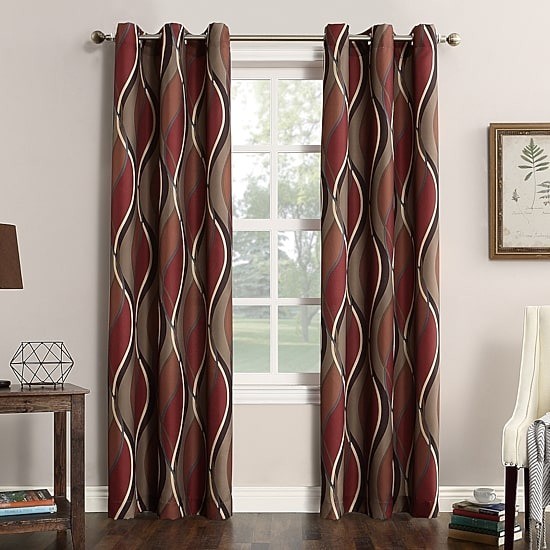 Lichtenberg Intersect Wave Print Curtain Panel 48×84 Paprika Red Grommet Top