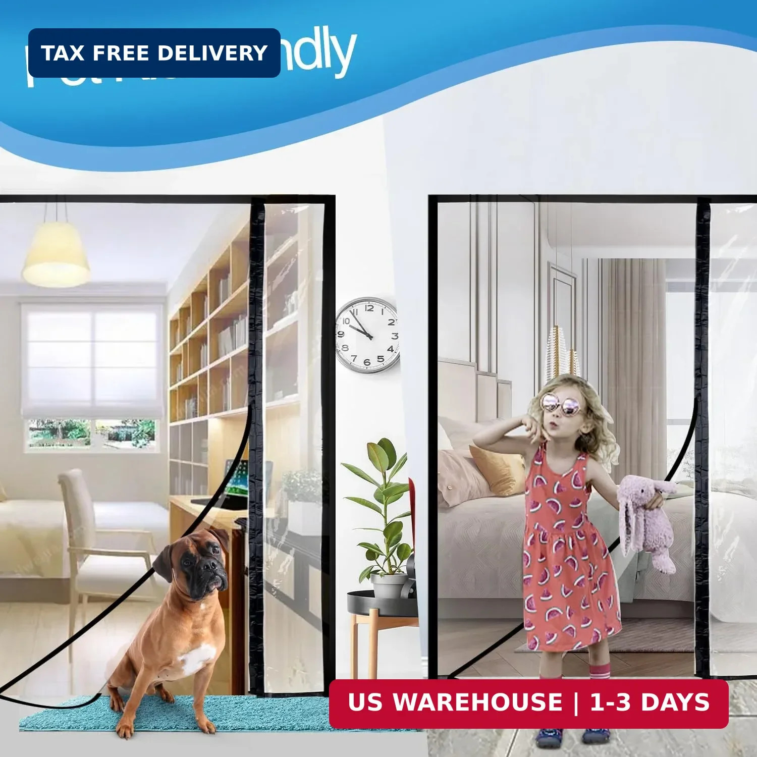 Transparent Reversible Left or Right Side Opening Insulated Door Curtain, Magnet