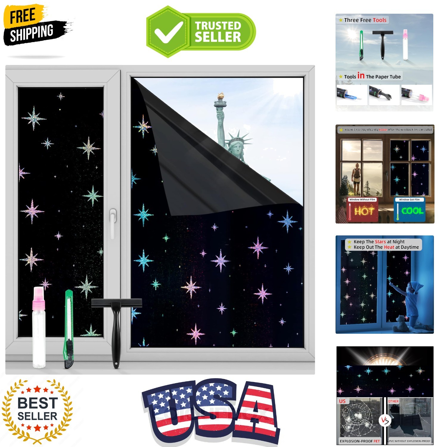 Total Blackout Window Film with Free Installation Tools, Explosion-Proof PET …