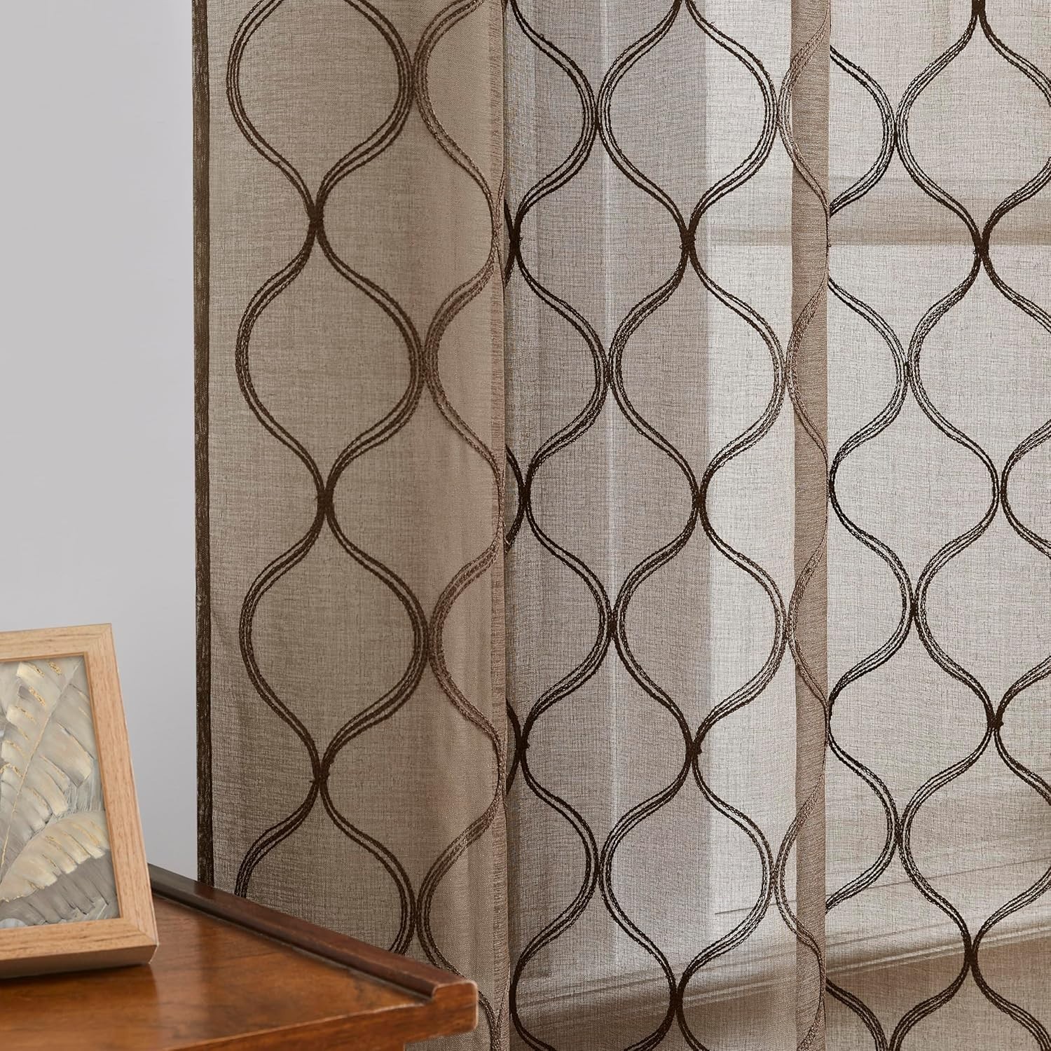 Light Filtering Brown Sheer Curtains 2 Panels 38”x63” – Modern Moroccan Style