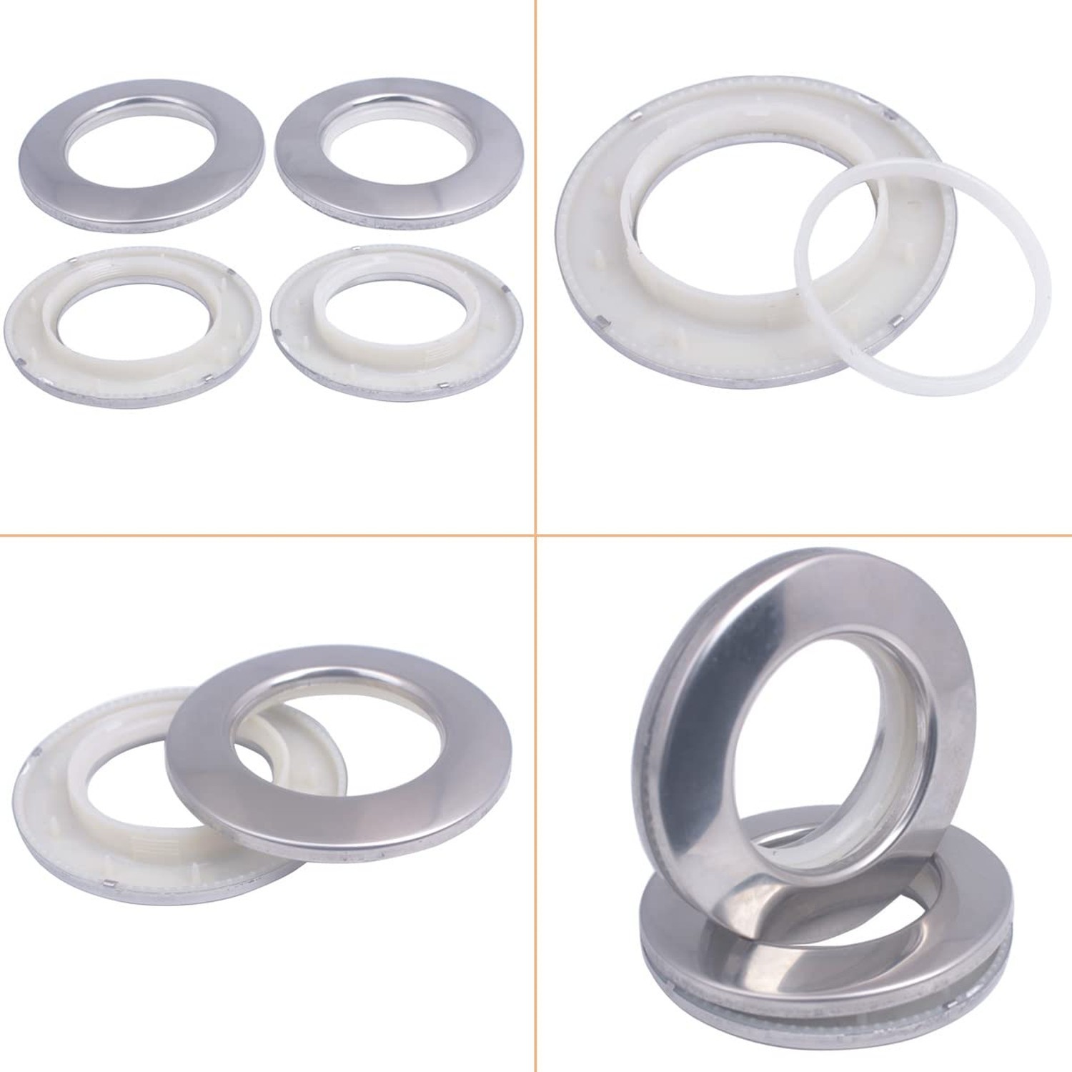 10 Pack Stainless Steel Curtain Grommets, 2 in 1 Metal Curtain Ring Eyelets M…