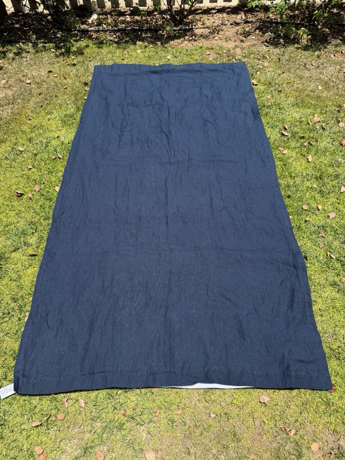 West Elm 100% Linen Curtain Panel Navy Blue Cotton Lined 48×96 Minimalist GUC