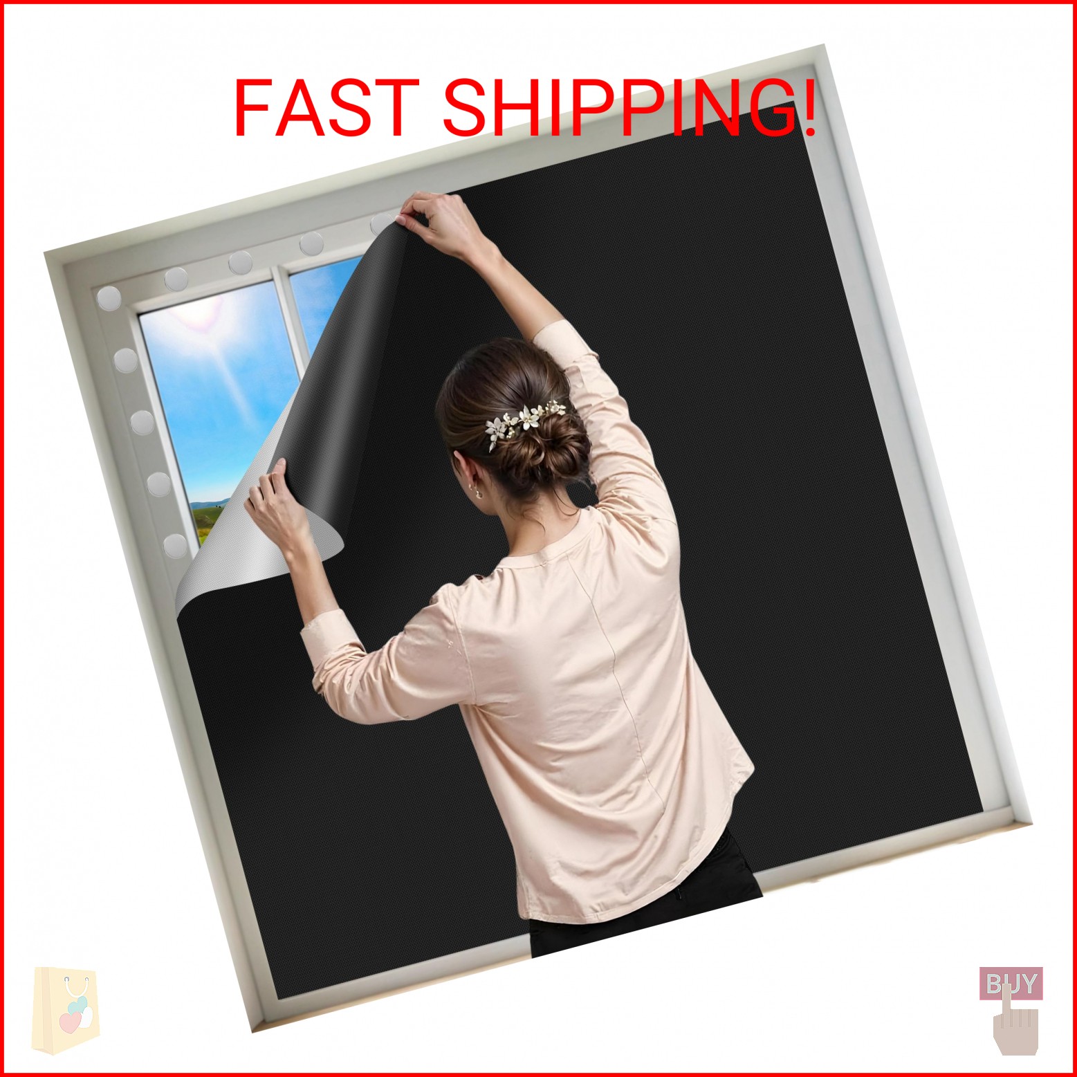 100% Black Out Window Cover Portable Blackout Shades Adhesive Thermal Blackout B