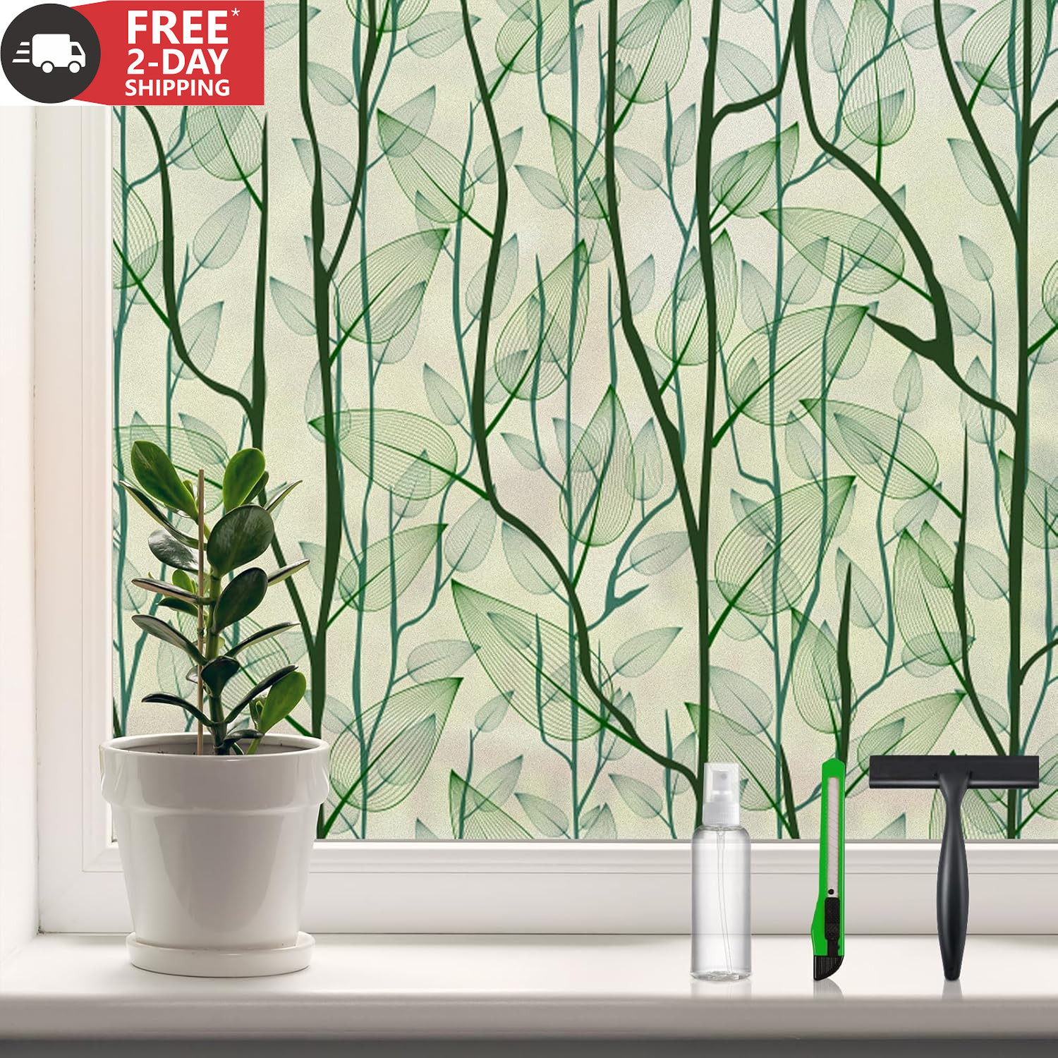 DKTIE Window Film Privacy with Installation Tools, Decorative Stained Glass Wind