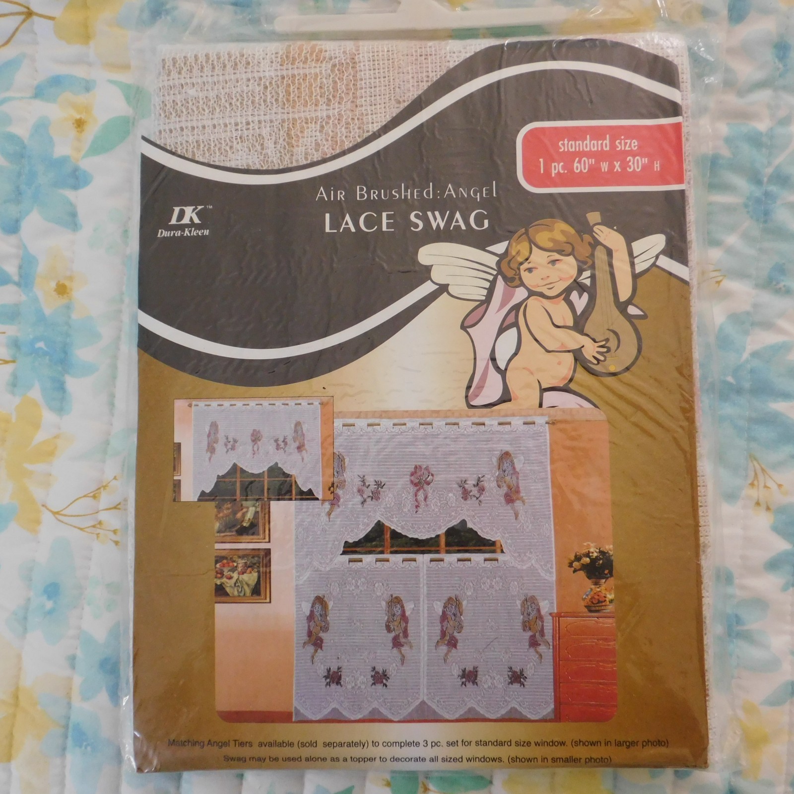 Vintage Whimsigoth Cherub Lace Curtain Swags White Pink 60″ Wide x 30″ H