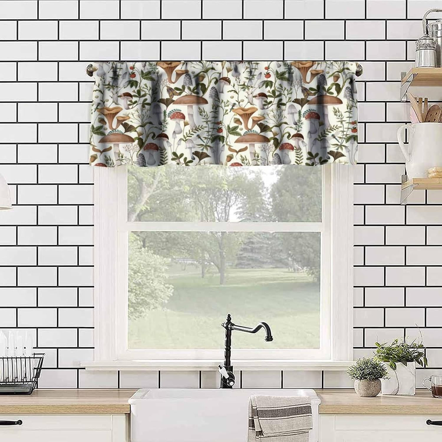 Rustic Mushroom Kitchen Valance Curtain Vintage Rustic Farmhouse Minimalist Wate