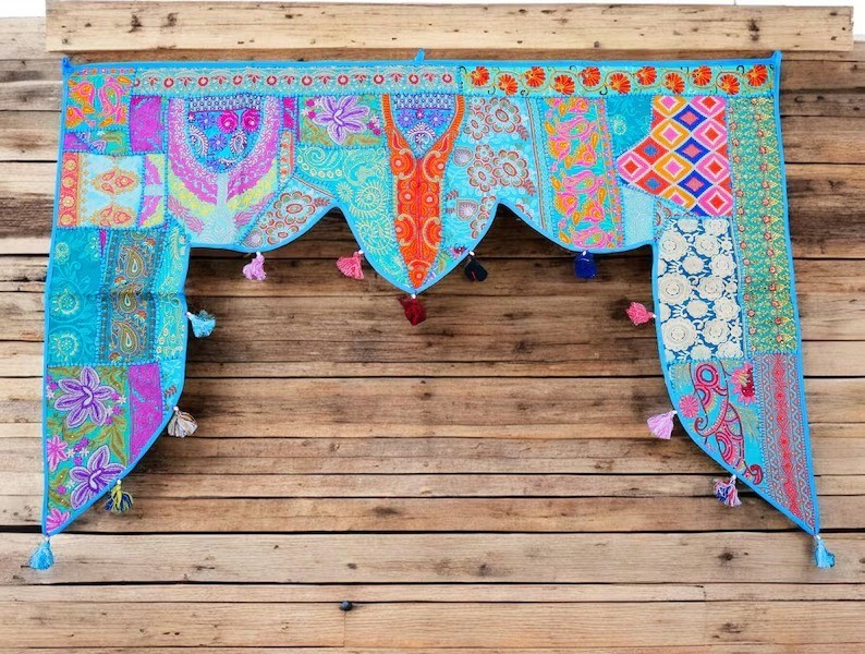 Blue 2 Meter Large Toran Boho Wall Tapestry Indian Entrance Decor Door Hanging