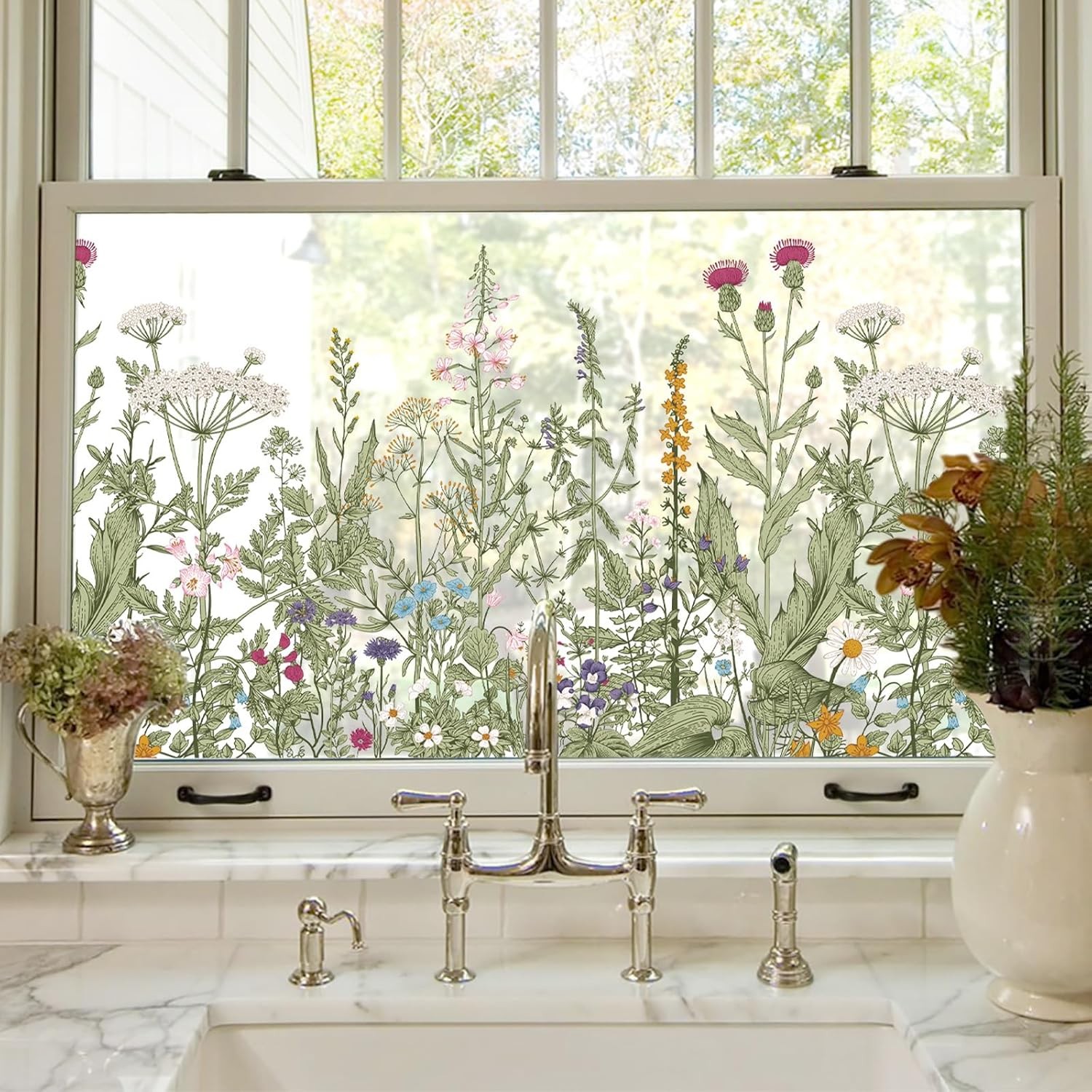 Window Privacy Film,Colorful Floral Window Stickers,Removable DIY Bouquet Static