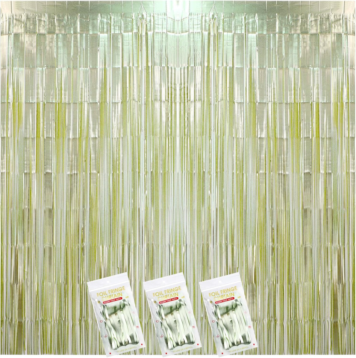 2 Pcs Sage Green Foil Fringe Curtains 3.3 X 6.6 Ft Foil Fringe Curtains Sage Gre