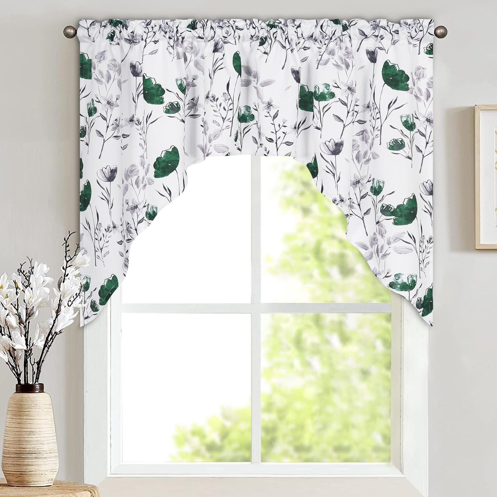 Likiyol Floral Swag Curtains Watercolor Flower 60″W x 36″L (Pack of 1), Green