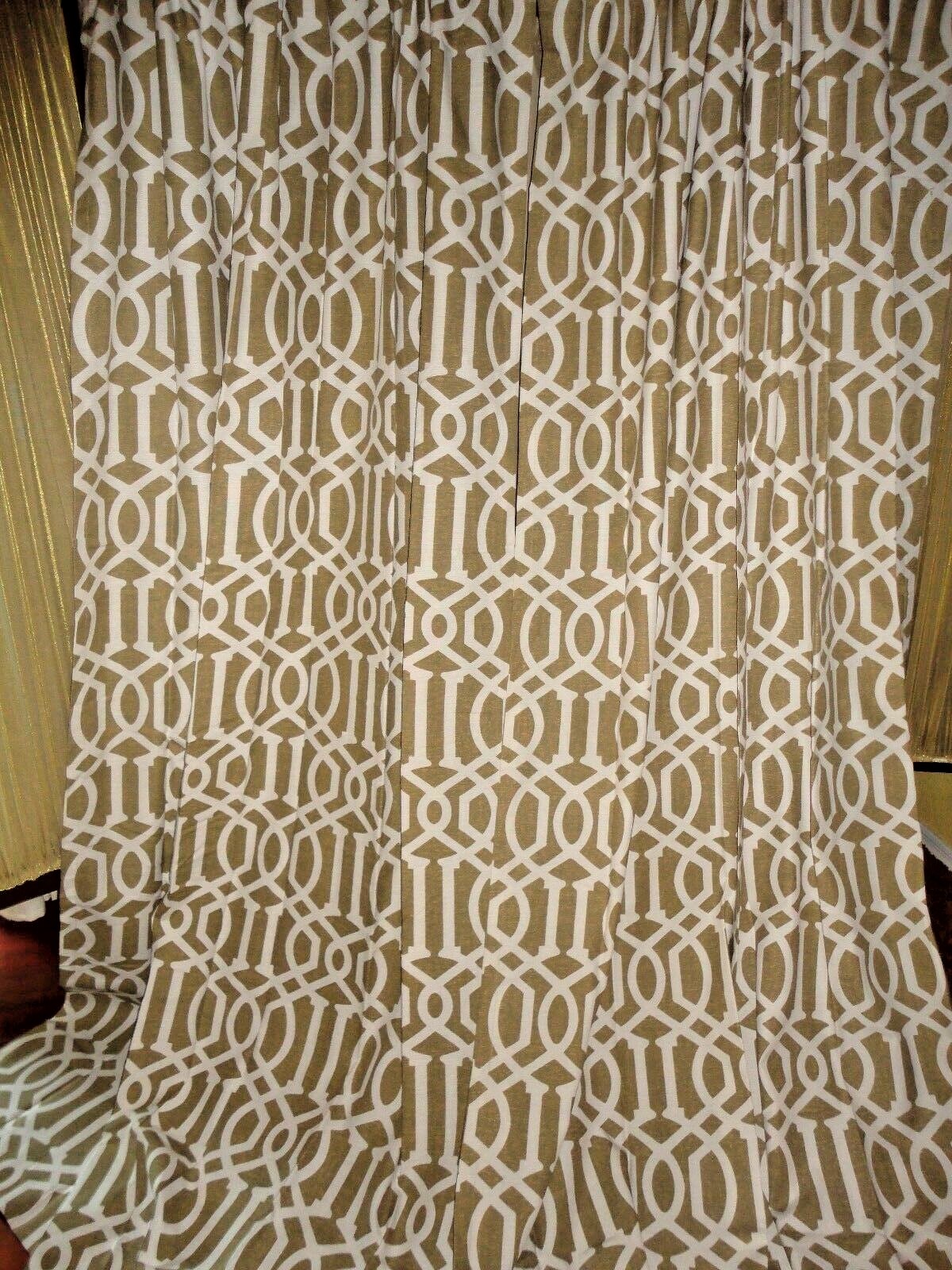 THRESHOLD CURTAIN PANEL TAUPE & CREAM FRETWORK (2) DRAPERY PANELS 54 X 84