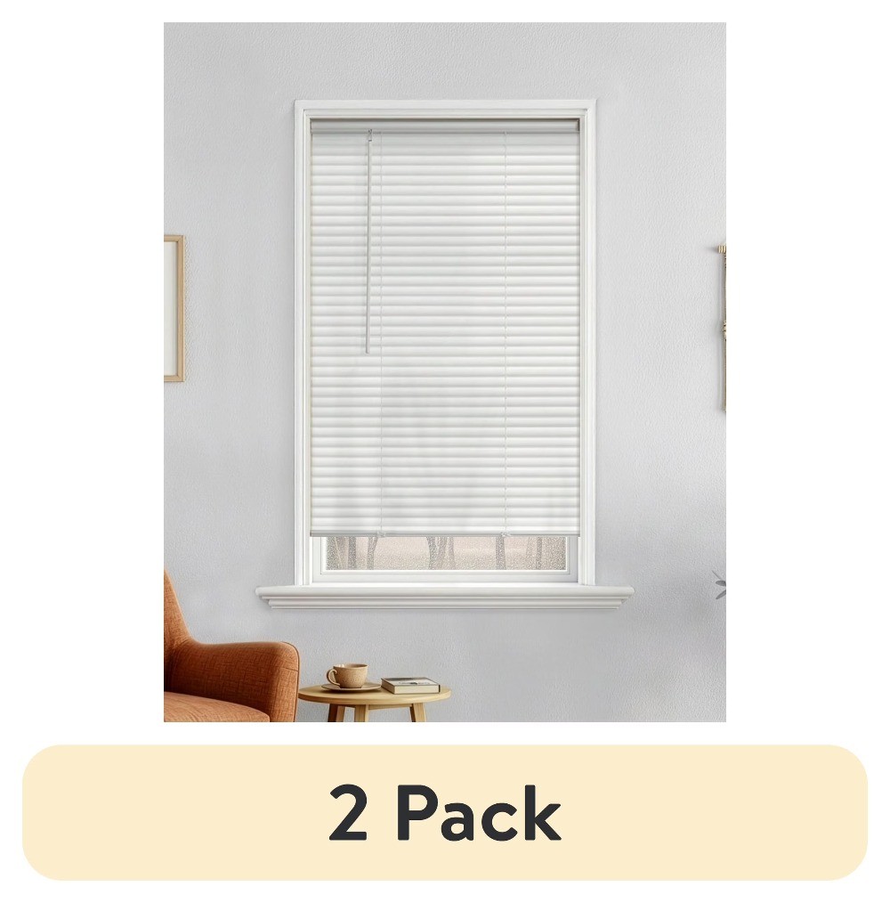 (2 pack) 1″ Cordless Vinyl Light Filtering Mini Blinds, White, 34″ W x 64″ L