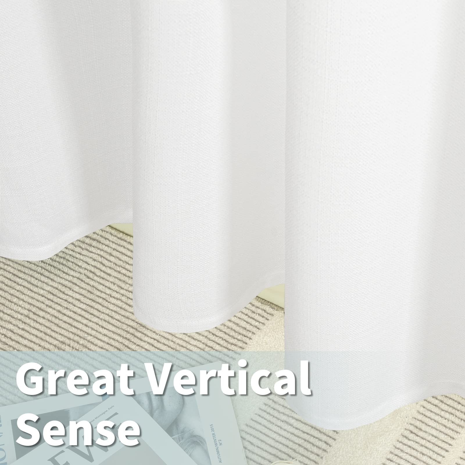 LAMIT White Linen Curtains 84 inches Long 2 Panels, Grommet Semi Sheer Light …