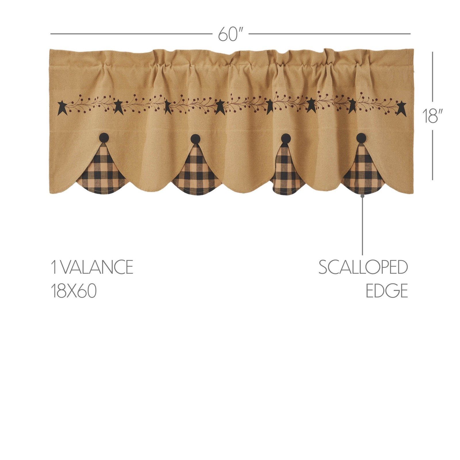 Pip Vinestar Scalloped Layered Valance 18×60 VHC Brands