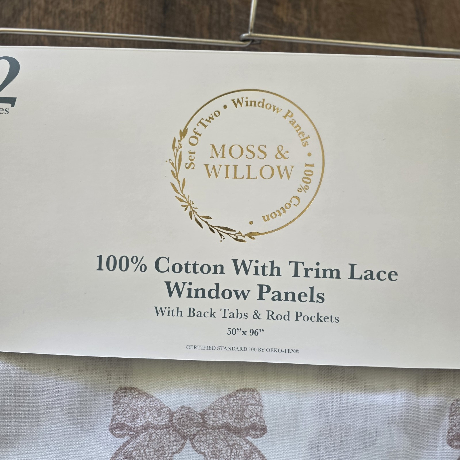 Moss & Willow Set 2 Curtains 50×96 White Pink Bow Lace Trim Cottage Farmhouse