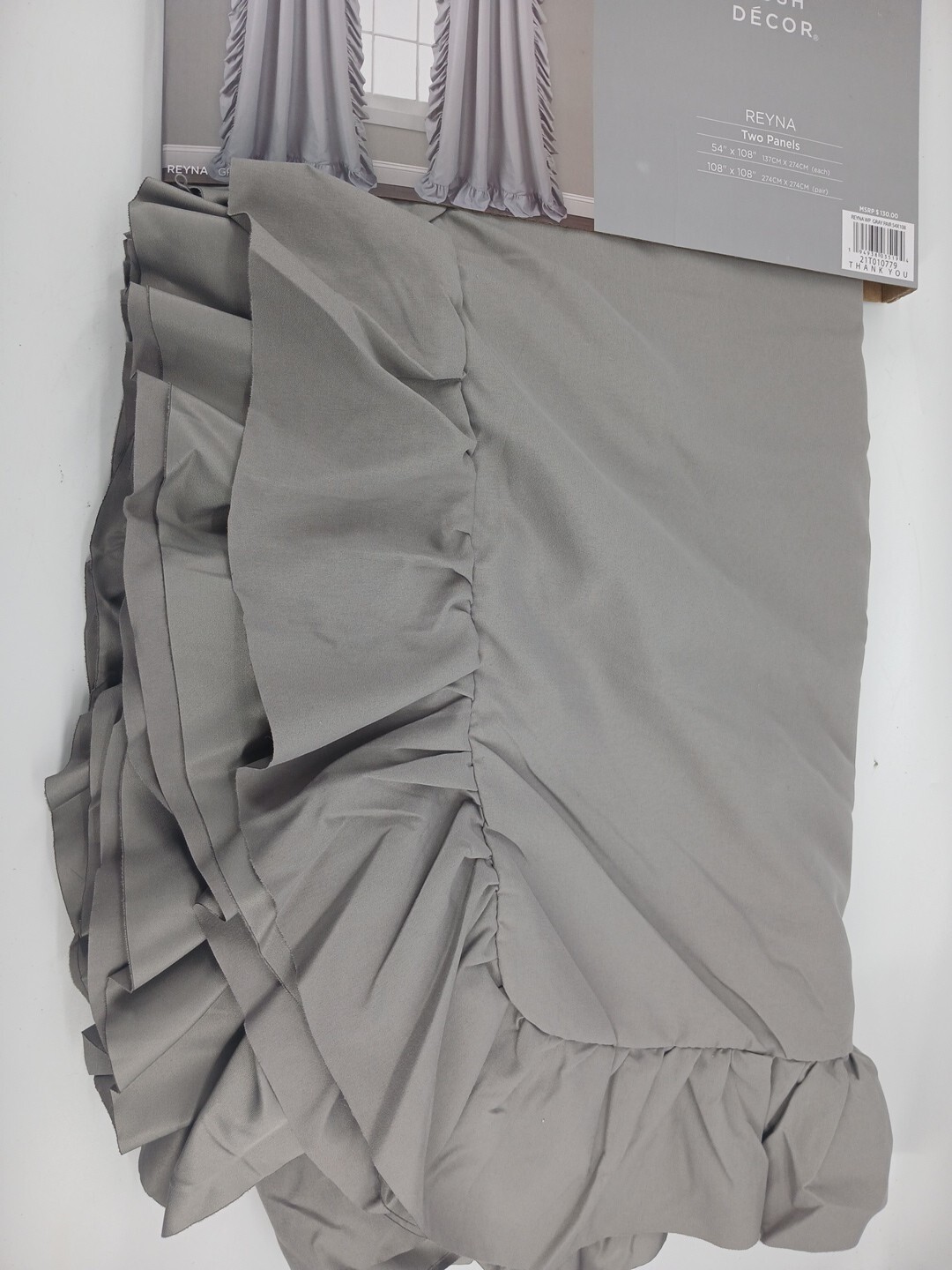 2 Panel Set Pair Reyna Ruffle Window Curtain (54″ W x 108″ L) Gray