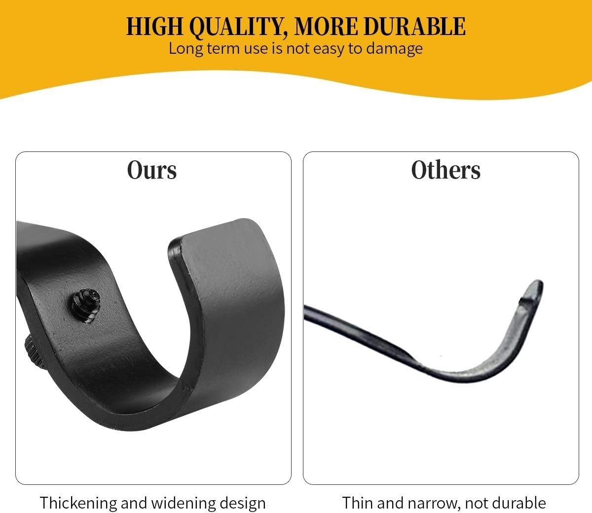 Curtain Rod Brackets, 2 Pack, 1 Inch, Black, Adjustable, Heavy Duty