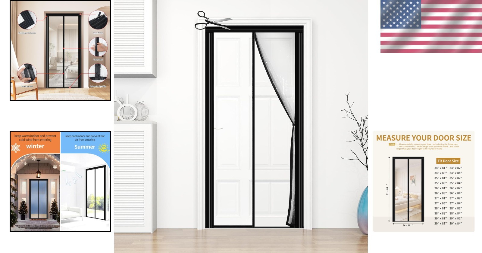 Magnetic Auto Closer Door Curtain 34″-39″ x 81″-84″ for Summer & Winter Comfort