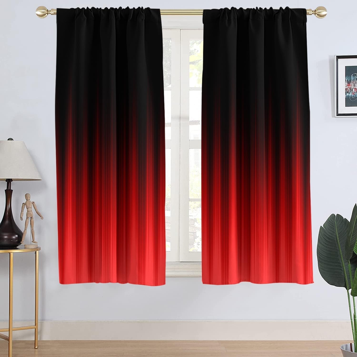 Red and Black Window Curtain Abstract Boys Ombre Striped Boho Simple Gradient…