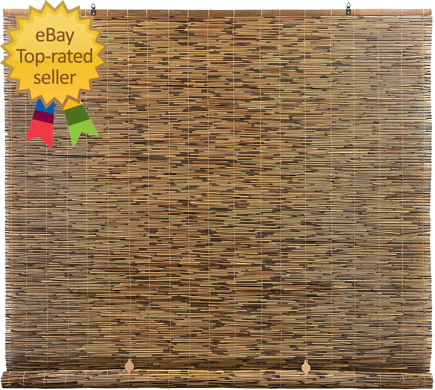 Cordless Bamboo Blinds Waterproof Roller Shades for Porch Patio & Interior Windo