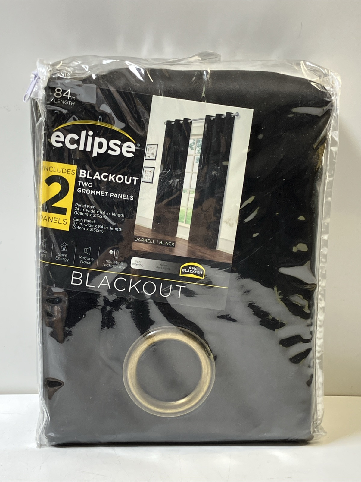 Eclipse Blackout Two Grommet Panels. 74 in. Wide x 84 in. Length – Black.
