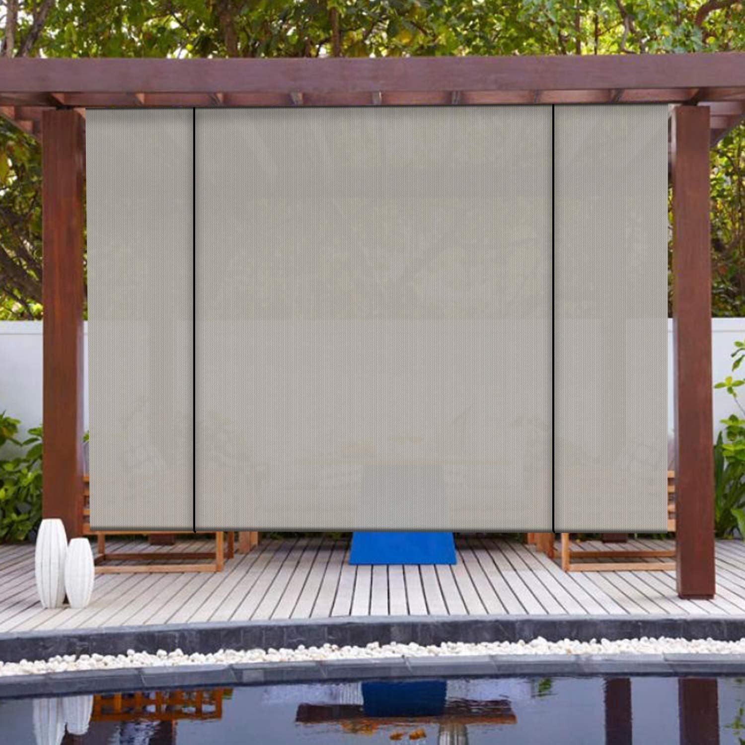 Gray Roll up Shade Roller Curtain For Patio Porch Pergola Balcony Yard Outdoor